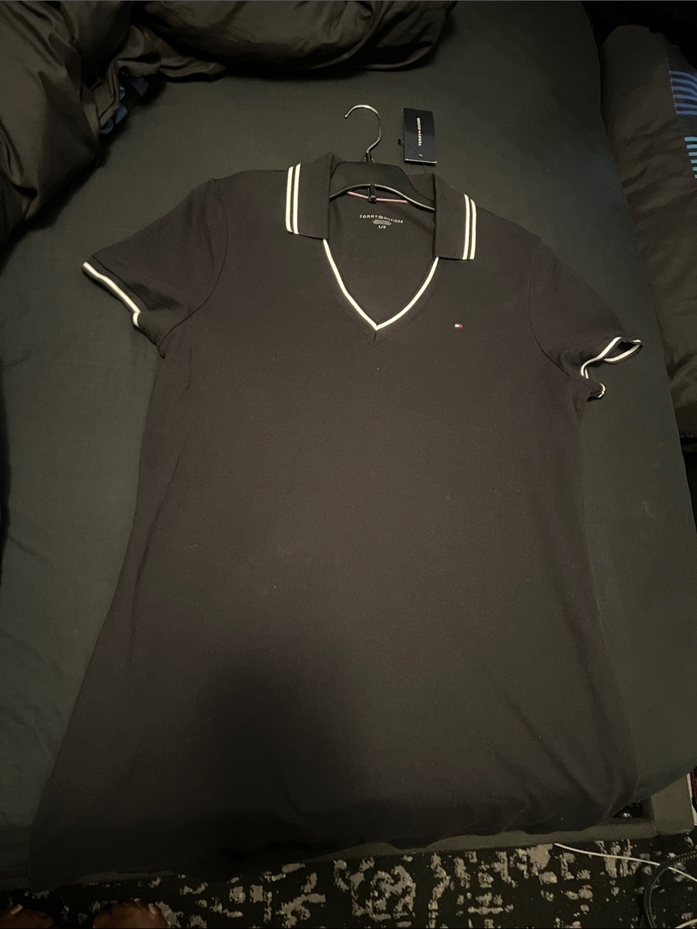Tommy Hilfiger Black Polo Dress with White Trim Accents